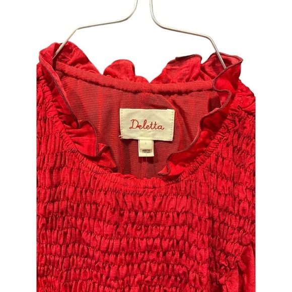 Deletta Anthropologie Blouse Women's L Red Floral Mock Neck Sleeveless Polyester - Picture 4 of 4